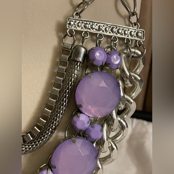 Elegant Silver and Purple Statement Necklace - Picture 3 of 3